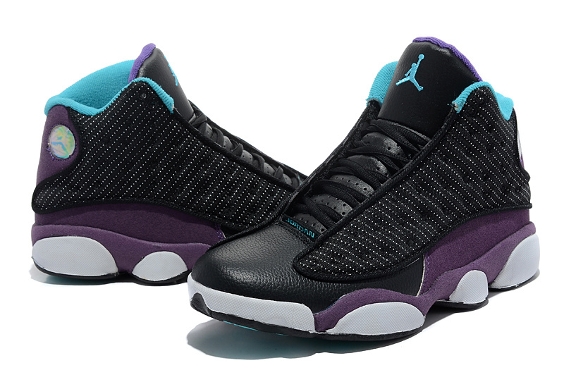 Comfortable Air Jordan 13 Wool Black Purple White Shoes - Click Image to Close