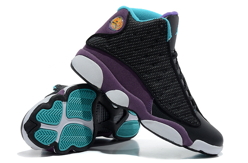 Comfortable Air Jordan 13 Wool Black Purple White Shoes - Click Image to Close