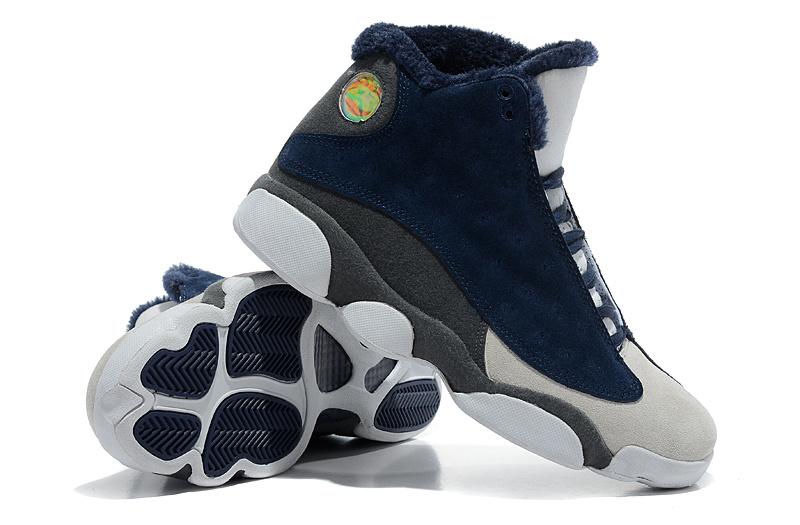 Comfortable Air Jordan 13 Wool Blue White Grey Shoes - Click Image to Close