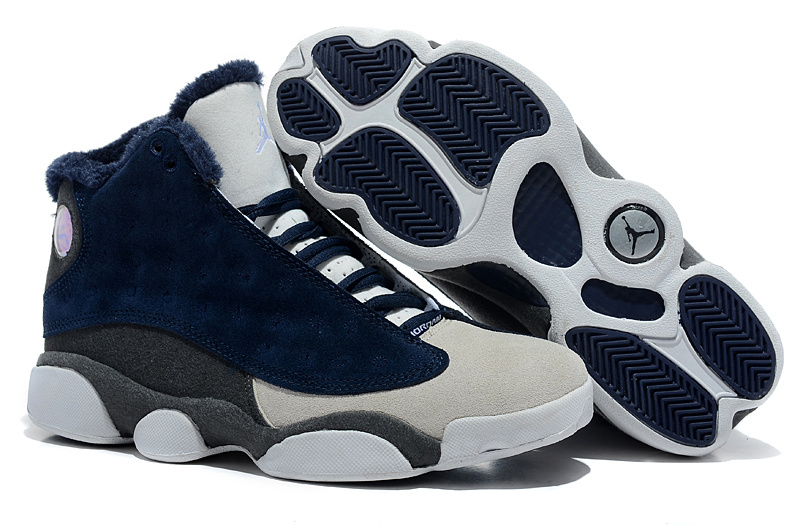 Comfortable Air Jordan 13 Wool Blue White Grey Shoes - Click Image to Close