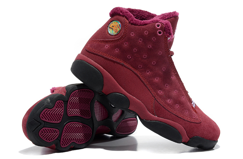 Comfortable Air Jordan 13 Wool Wine Red Black Shoes