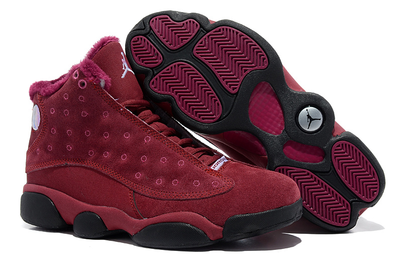 Comfortable Air Jordan 13 Wool Wine Red Black Shoes - Click Image to Close