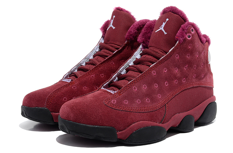 Comfortable Air Jordan 13 Wool Wine Red Black Shoes