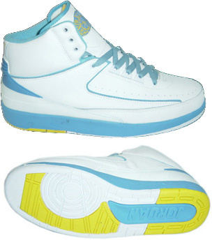 Cheap Authentic Air Jordan Retro 2 White Light Blue Yellow Chrome