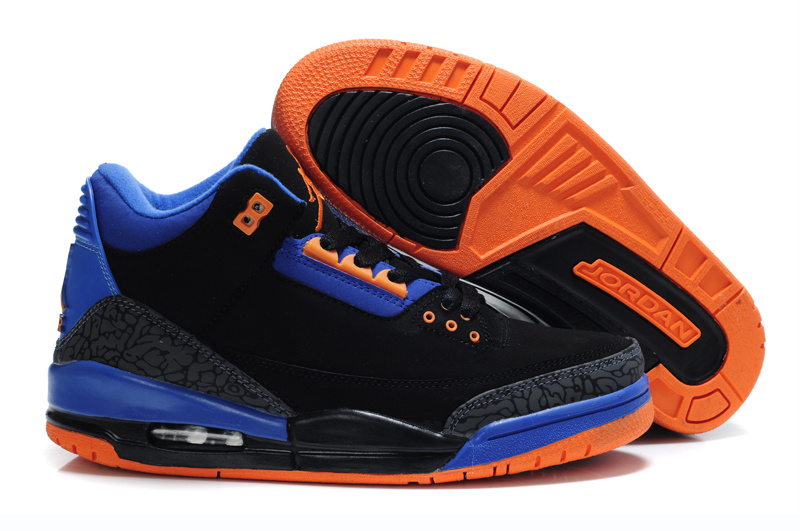 Popular Air Jordan 3 Black Blue Orange Shoes - Click Image to Close