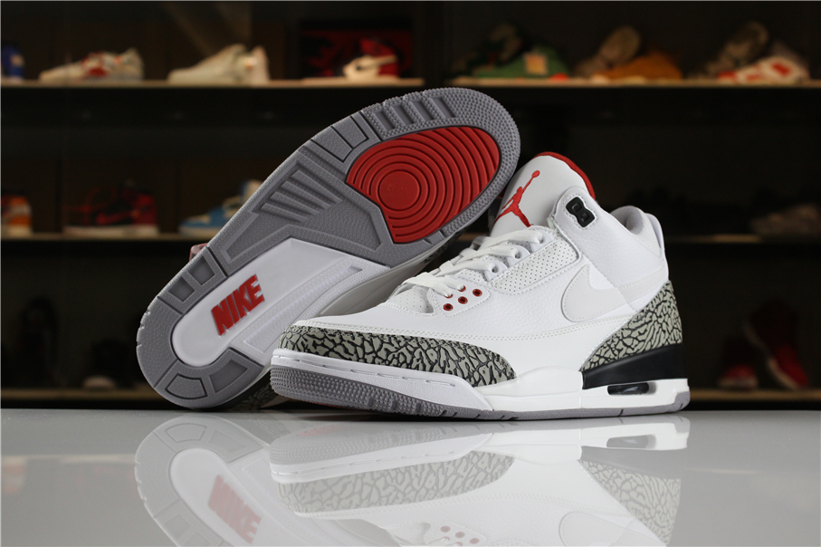 Air Jordan 3 JTH White White Fire Red Black - Click Image to Close