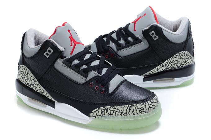 Air Jordan Shoes 3 Midnight Black Grey Red - Click Image to Close