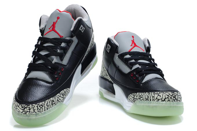 Air Jordan Shoes 3 Midnight Black Grey Red - Click Image to Close