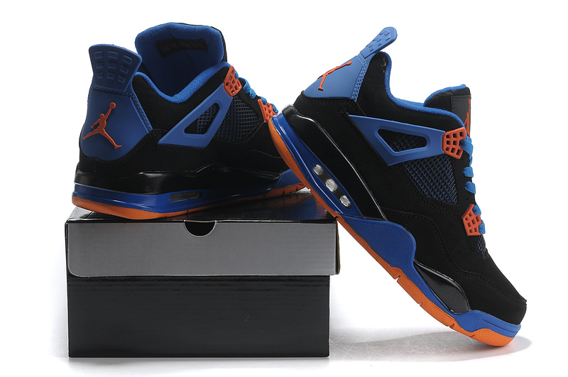 New Arrival Air Jordan 4 Black Orange Blue Shoes