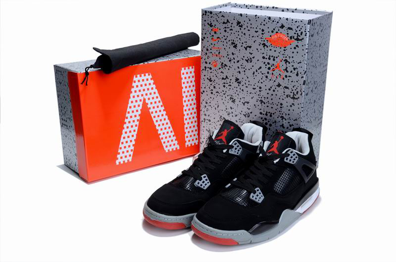 New Air Jordan 4 Hardcover Box Black Grey Red Shoes