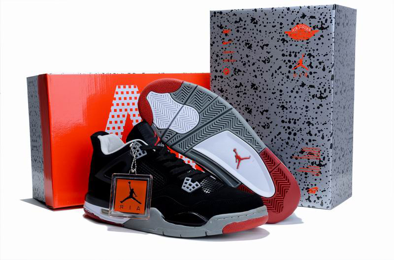 New Air Jordan 4 Hardcover Box Black Grey Red Shoes - Click Image to Close