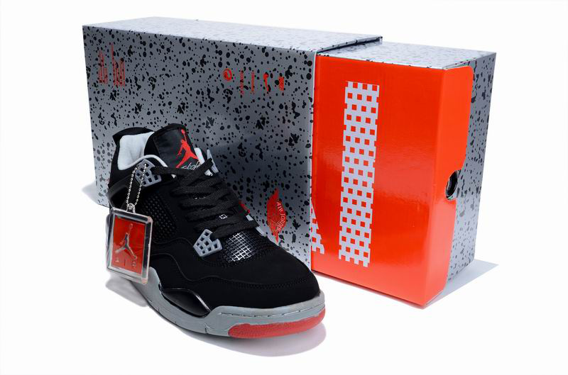 New Air Jordan 4 Hardcover Box Black Grey Red Shoes - Click Image to Close