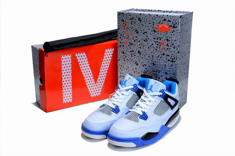 New Air Jordan 4 Hardcover Box White Blue Black Shoes