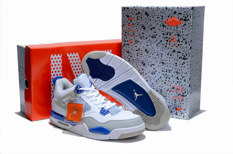 New Air Jordan 4 Hardcover Box White Blue Grey Shoes