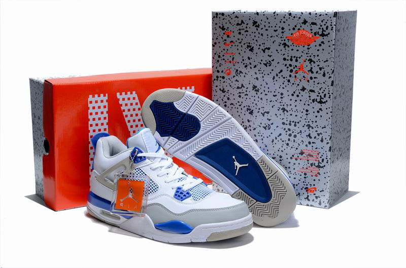 New Air Jordan 4 Hardcover Box White Blue Grey Shoes - Click Image to Close