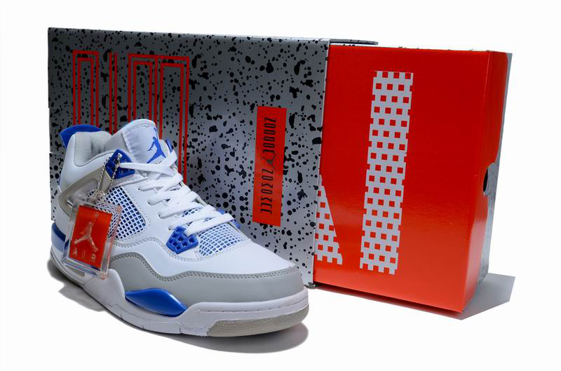 New Air Jordan 4 Hardcover Box White Blue Grey Shoes - Click Image to Close