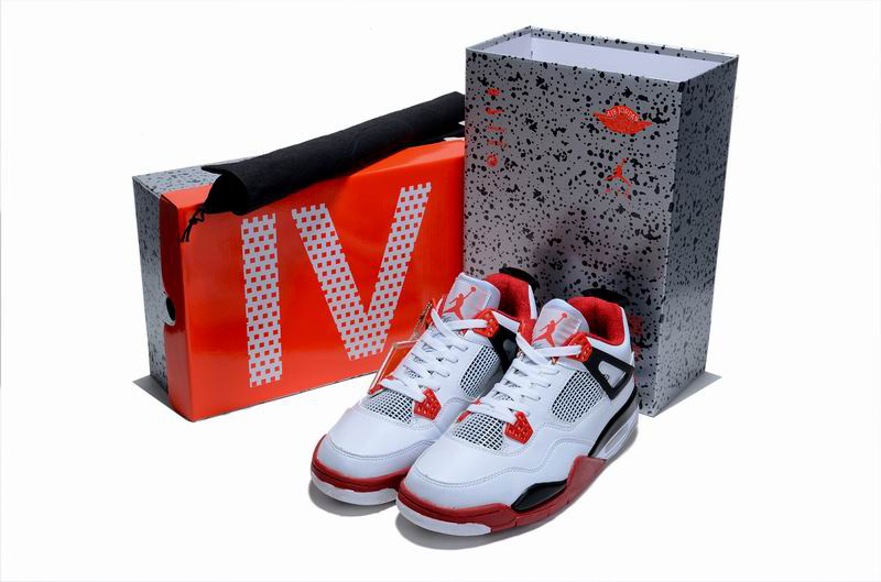 New Air Jordan 4 Hardcover Box White Red Black Shoes - Click Image to Close