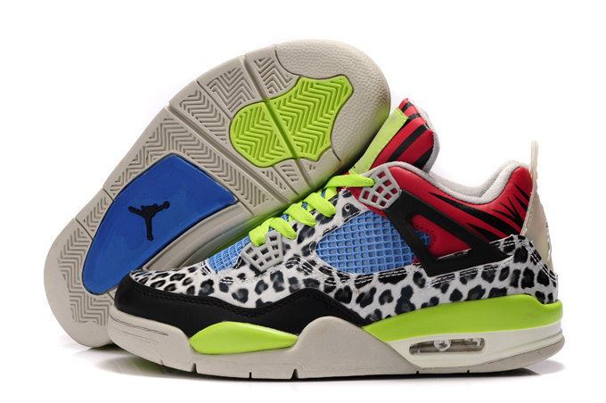 Air Jordan 4 Leopard Print White Black Green Red Shine Shoes - Click Image to Close