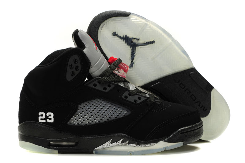 Real Air Jordan Shoes 5 Black Grey - Click Image to Close