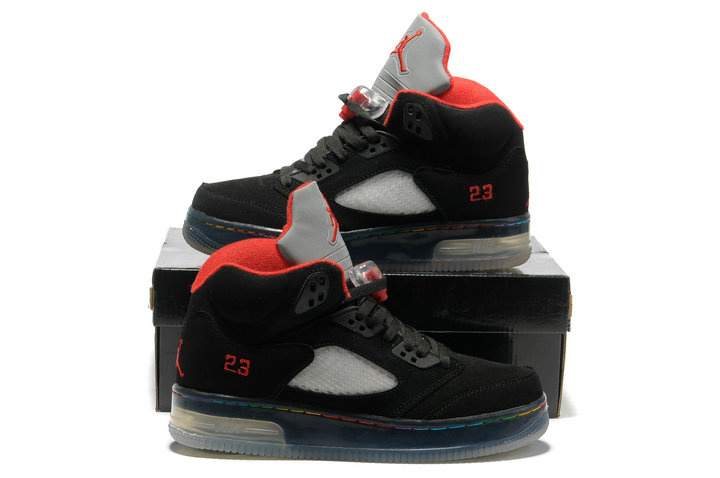 Special Air Jordan 5 Shine Sole Dark Black Red Shoes
