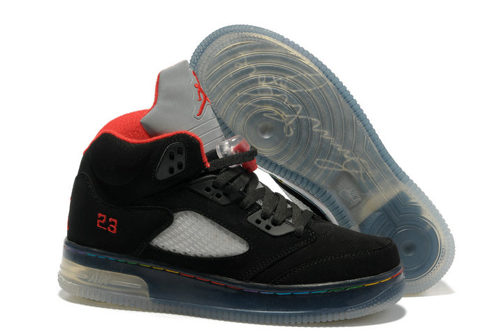 Special Air Jordan 5 Shine Sole Dark Black Red Shoes - Click Image to Close