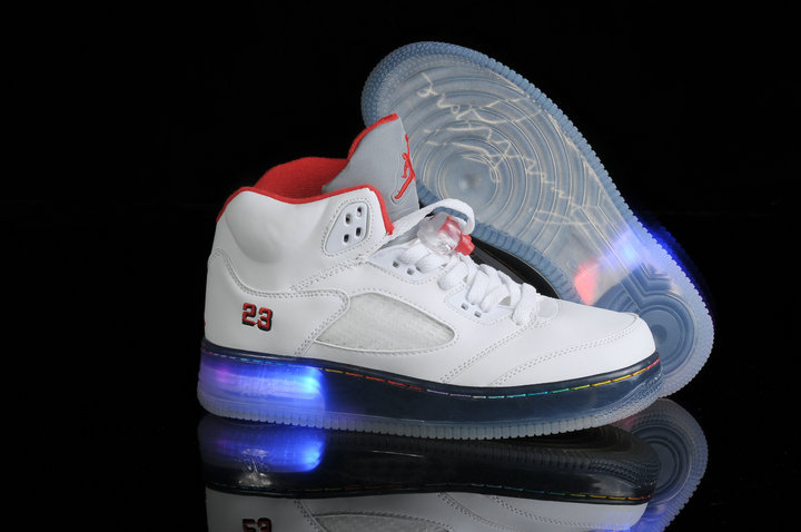 Special Air Jordan 5 Shine Sole White Black Red Shoes - Click Image to Close