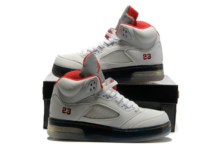 Special Air Jordan 5 Shine Sole White Black Red Shoes - Click Image to Close