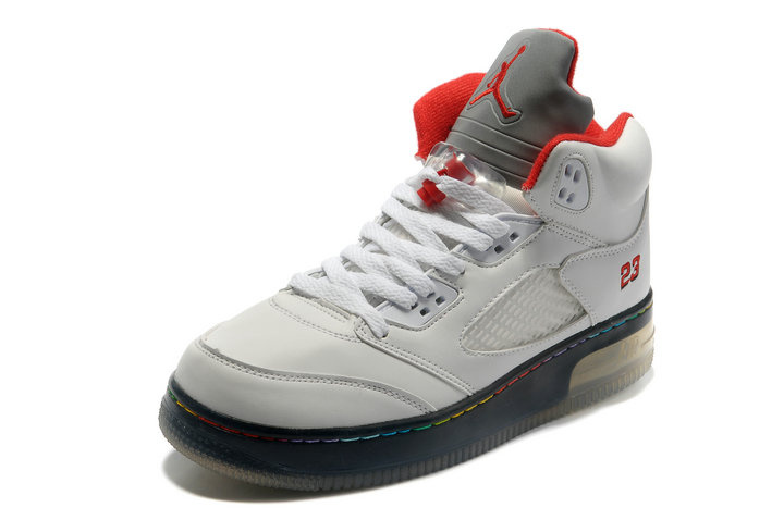 Special Air Jordan 5 Shine Sole White Black Red Shoes