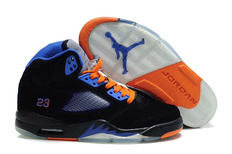Authentic Air Jordan 5 Suede Black Blue Orange Shoes