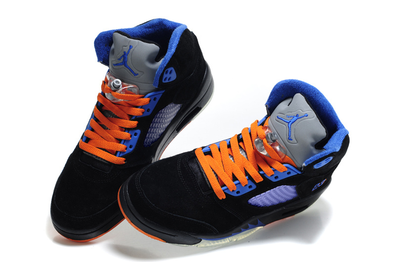 Authentic Air Jordan 5 Suede Black Blue Orange Shoes