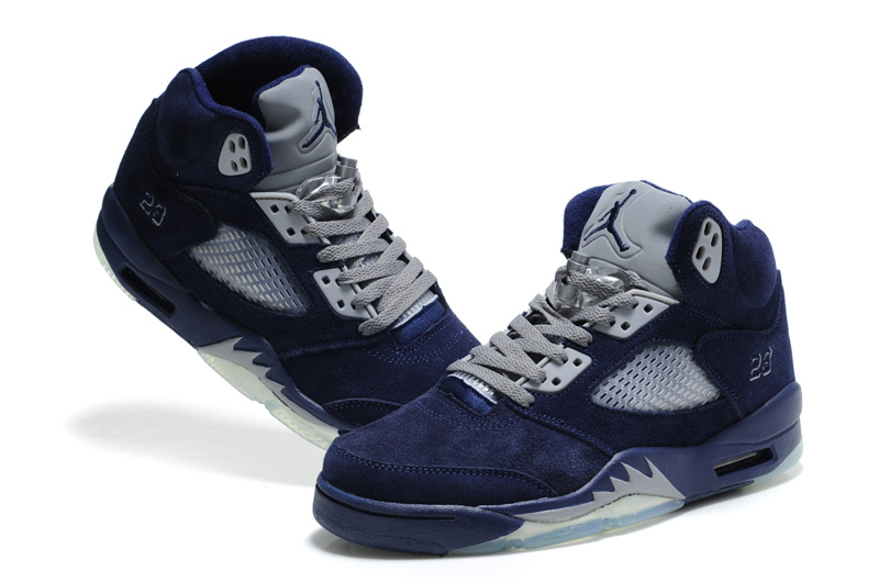 Authentic Air Jordan 5 Suede Dark Blue Shoes