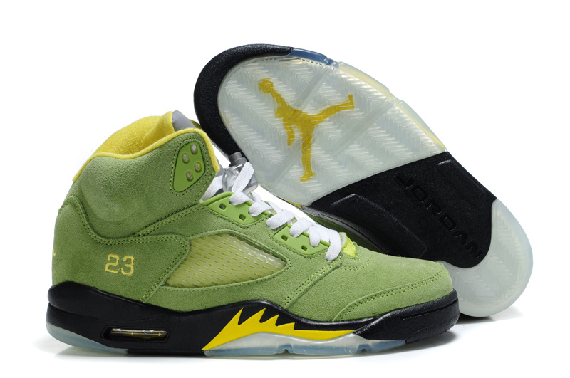 Authentic Air Jordan 5 Suede Green Black Shoes - Click Image to Close