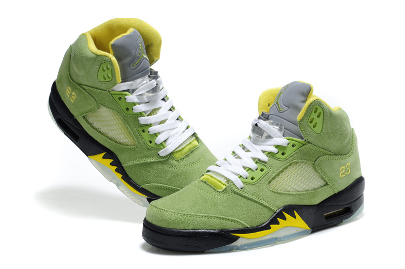 Authentic Air Jordan 5 Suede Green Black Shoes - Click Image to Close