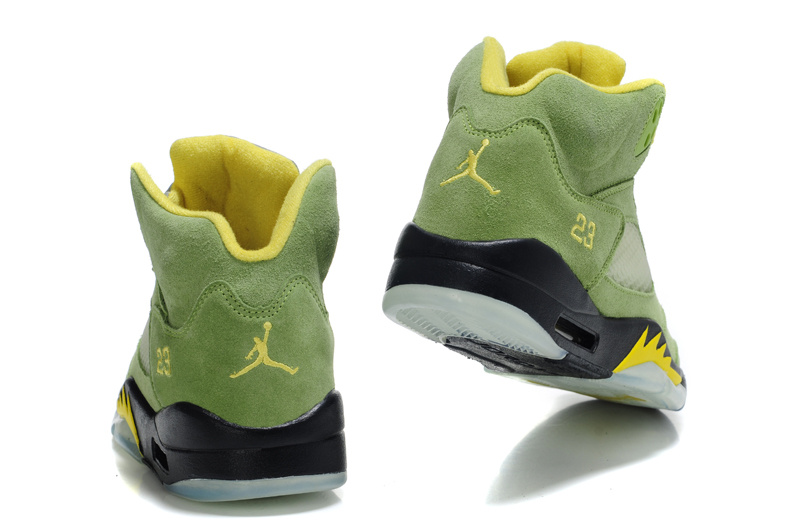 Authentic Air Jordan 5 Suede Green Black Shoes - Click Image to Close