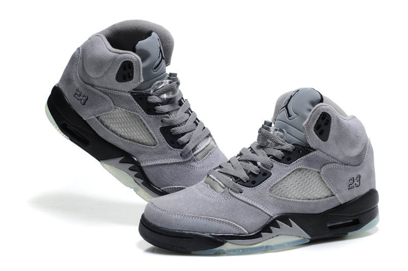 Authentic Air Jordan 5 Suede Grey Black Shoes