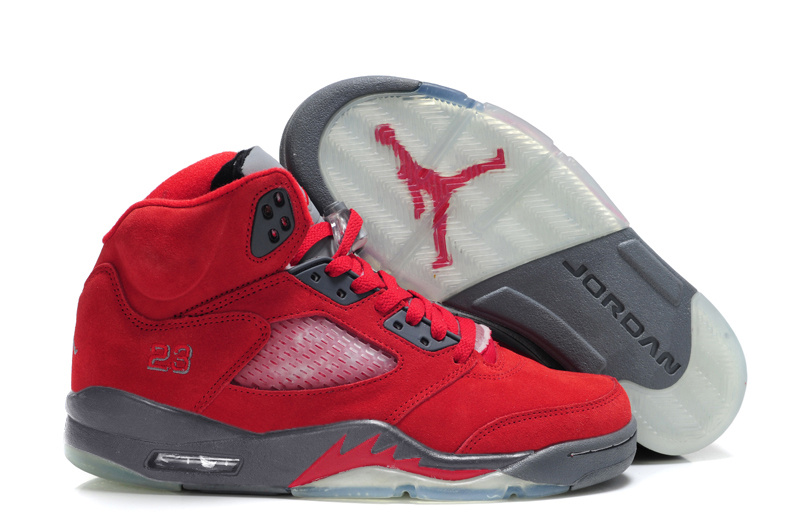 Authentic Air Jordan 5 Suede Red Grey Shoes - Click Image to Close