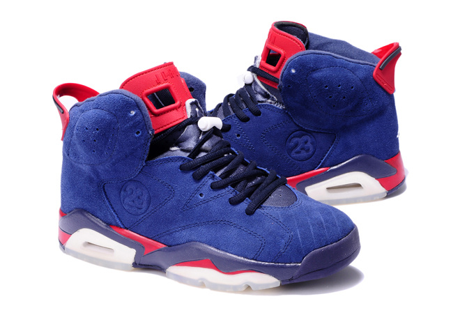 Top Quality Air Jordan 6 Suede Blue White Red Shoes - Click Image to Close