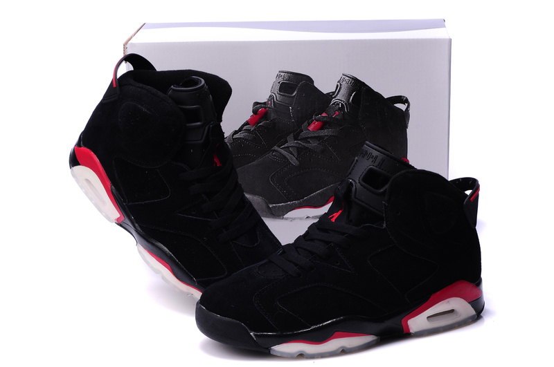 Original Air Jordan 6 Suede Dark Black Red White Shoes