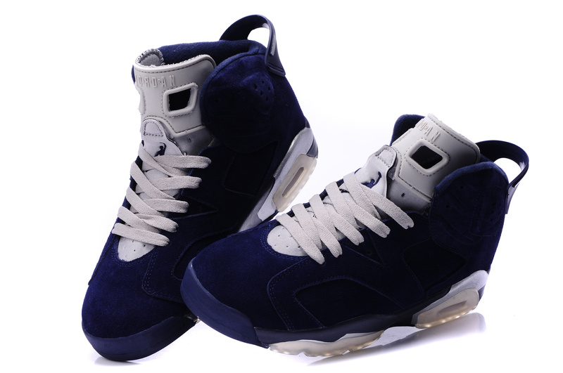 Original Air Jordan 6 Suede Dark Blue White Shoes