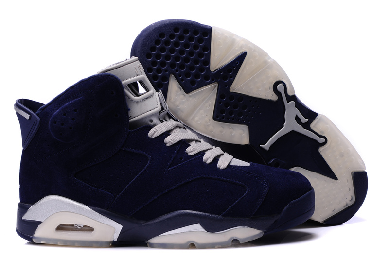 Original Air Jordan 6 Suede Dark Blue White Shoes