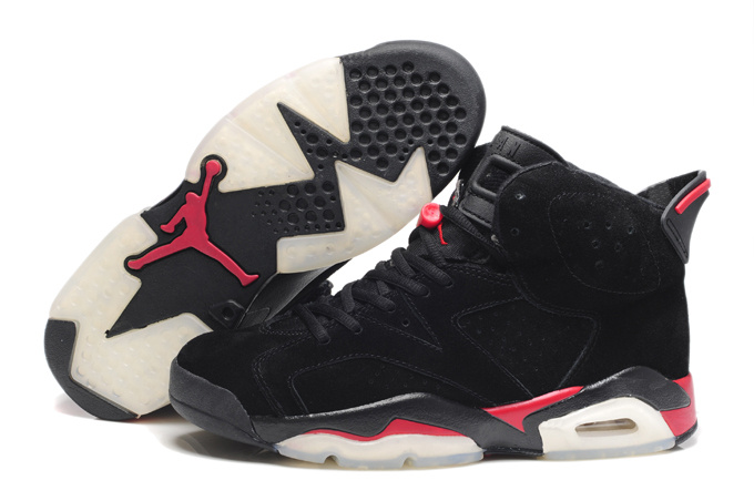 Original Air Jordan 6 Suede Dark black Red Shoes