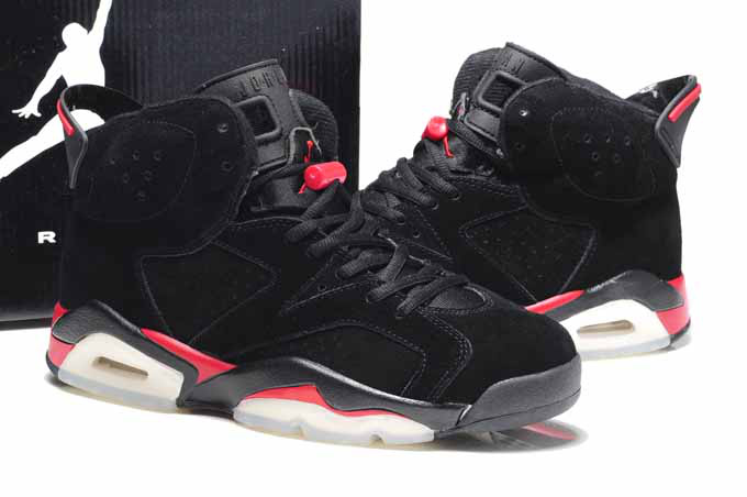 Original Air Jordan 6 Suede Dark black Red Shoes