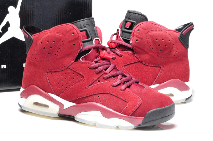 Original Air Jordan 6 Suede Wine Red White Shoes