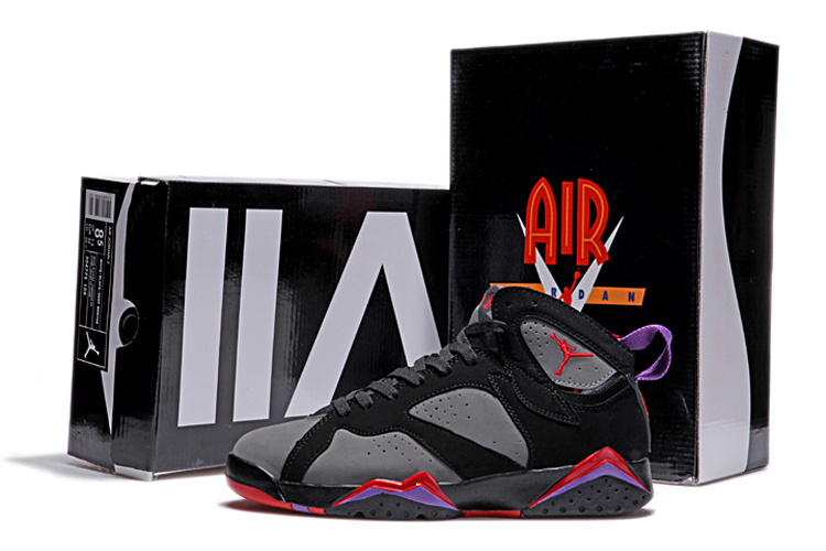 New Retro Air Jordan 7 Duplicate Black Grey Red Shoes - Click Image to Close