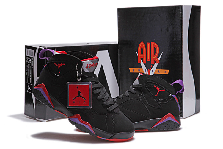 New Retro Air Jordan 7 Duplicate Dardk Black Red Shoes - Click Image to Close