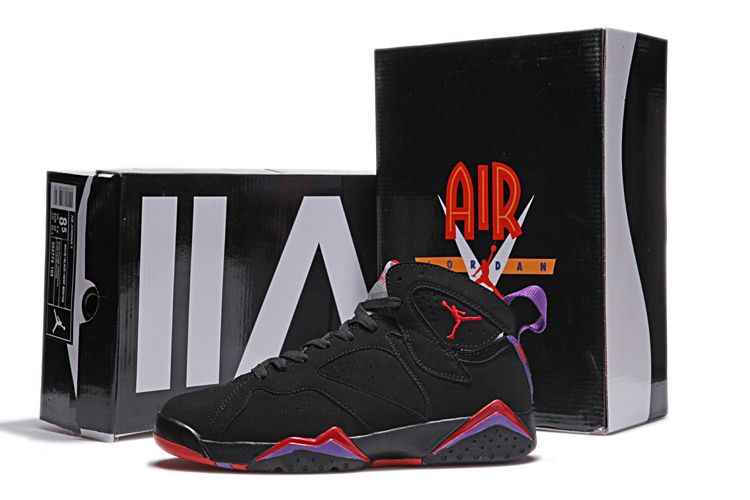 New Retro Air Jordan 7 Duplicate Dardk Black Red Shoes - Click Image to Close