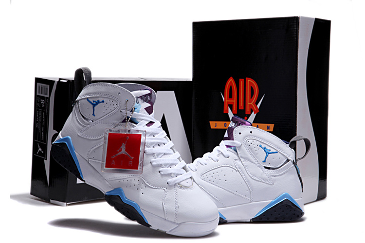 New Retro Air Jordan 7 Duplicate White Black Blue Shoes - Click Image to Close