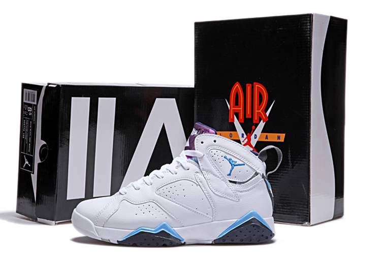 New Retro Air Jordan 7 Duplicate White Black Blue Shoes - Click Image to Close