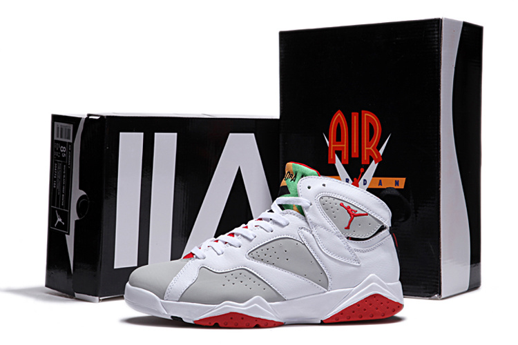 New Retro Air Jordan 7 Duplicate White Grey Red Shoes - Click Image to Close