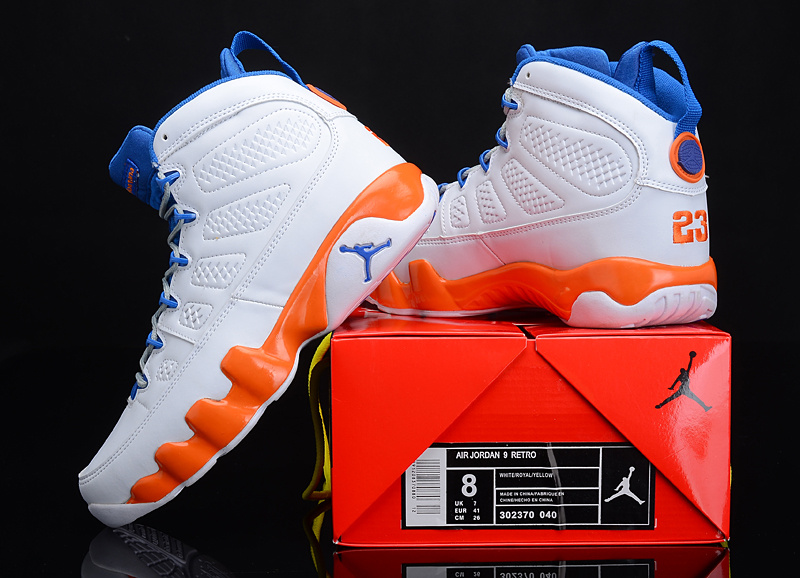 Popular Air Jordan 9 Reissue White Blue Orange Shoes - Click Image to Close